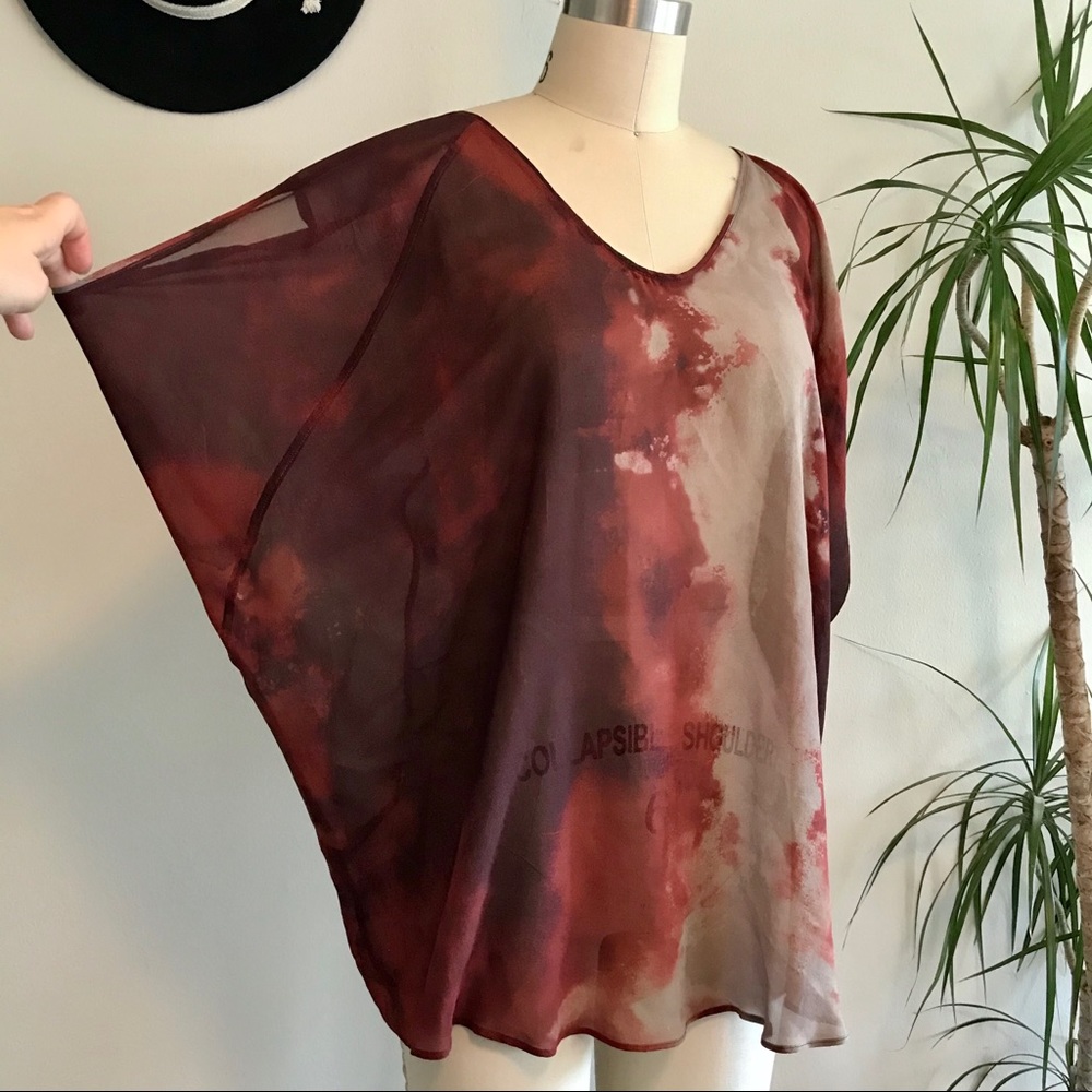 Helmut Lang silk watercolor stain dye print top M